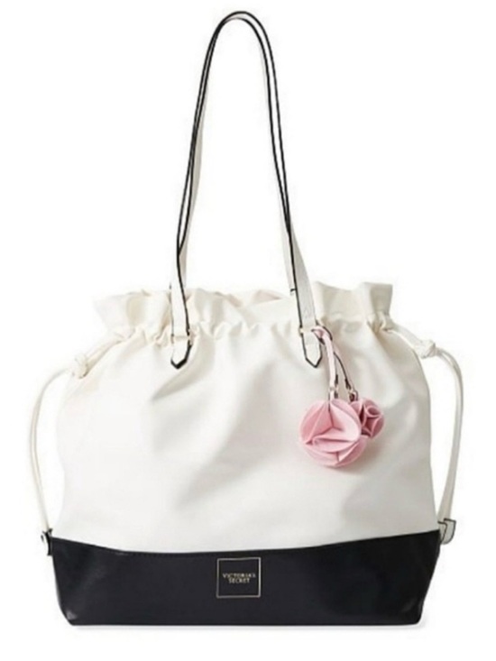 Victoria's Secret Handbags - Victoria's Secret Elegant Black and Cream Tote w/ Rose Design NWT